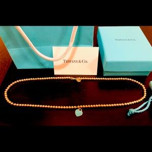 Tiffany & Co sterling silver bead necklace w/ Tiffany blue heart. ALMOST NEW!